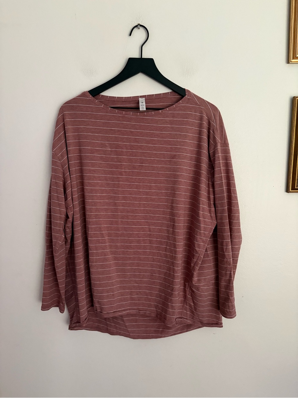 Lululemon Back in Action Pink Striped Long Sleeve Crewneck Tunic Top size 12